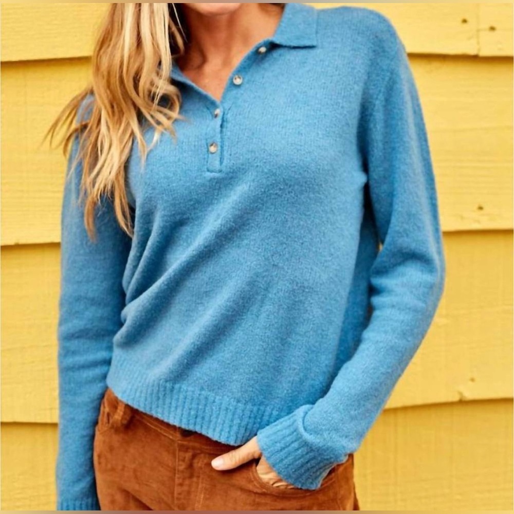 Toad & Co Sweater Cotati Collared Long Sleeve Wool Boucle In Fjord, Womens Sz M